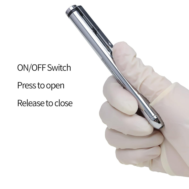[Australia - AusPower] - 1PC Medical Pen Light with Pupil Gauge Penlight for Nurses Doctors,Reusable Medical LED Light with Pupil Gauge and Ruler,Silvery (Without Battery) 