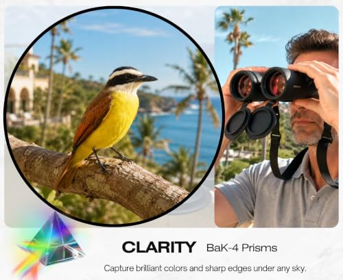 HONTRY 10x42 Binoculars with IPX7 Waterproof Protection Black Mid Size