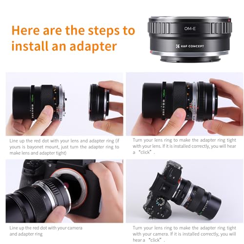 K&F Concept Lens Mount Adapter for Olympus OM Lens to NEX (E-Mount) Camera Compatible with Sony NEX-3, NEX-3N, NEX-5, NEX-5R, NEX-6, NEX-7 Cameras OM-NEX