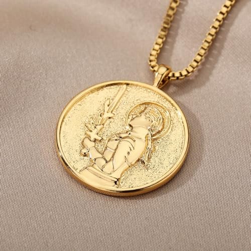Saint Joan Of Arc Athena Necklace,Golden Medallion Queen Necklace For Women