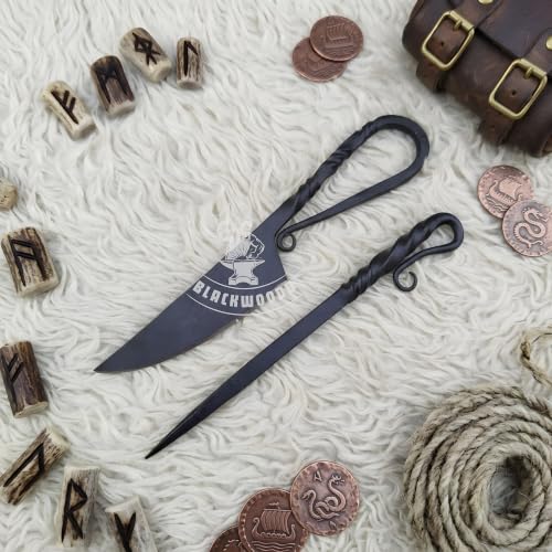 Hand Forged Medieval Cutlery Set - Viking Silverware Set With Leather Cover Black