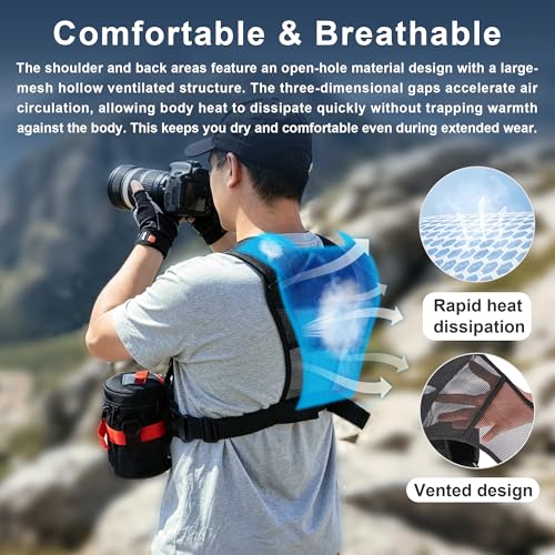 FOMITO Dual Camera Chest Harness System, Professional Photography Vest with Side Holster, Gray