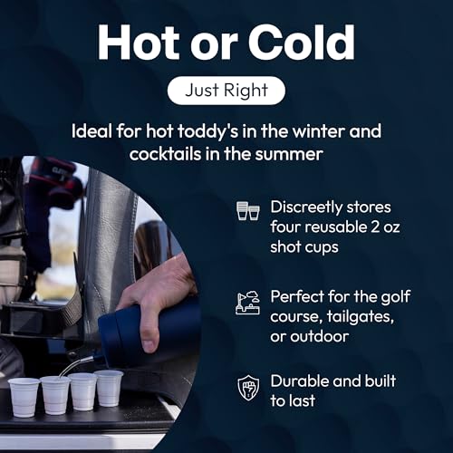 Golf Drinkware Gift Set, Insulated Stainless Steel Beverage Dispenser with Hidden Shot Cups, Leakproof Pour Spout, Portable Golf & Indoor or Outdoor Party Accessory, 20 oz, Black Shadow Black