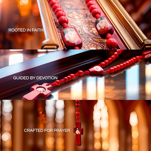 Nuestra Fe Rosarios de Jesus Christ made of pine wood - Rosarios catolicos para recuerdos - Rosario de San Judas Tadeo - Recuerdos de San Judas Tadeo Necklace - Escapularios catolicos Saint Jude