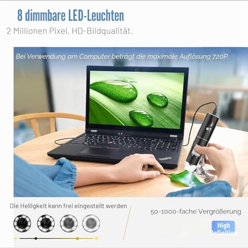 Wireless Digital Microscope, Skybasic 50X to 1000X WiFi Handheld Endoscope Camera Magnifier 1080p FHD 2.0MP 8 LED Compatible with iPhone iOS Android iPad Windows Mac