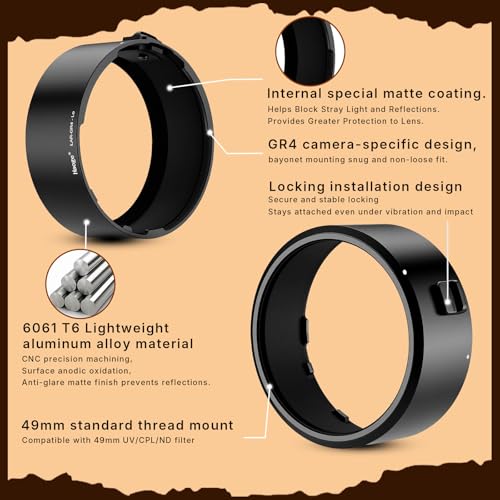 Haoge GR4 49mm Filter GW-4 Wide Lens Adapter Ring for RICOH GR VI HDF Camera Lens Accessories,Replacement GA-3, Metal Bayonet Mount, Lock Button Design LAR-GR4-Lo 49mm Filter Adapter Tube with Lock Buckle
