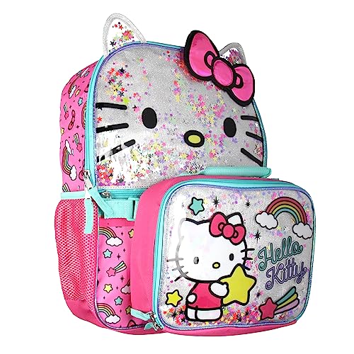 AI ACCESSORY INNOVATIONS Sanrio Hello Kitty Glitter 2 Piece School Travel Backpack Set For Girls With Detachable Insulated Lunch Box 16"
