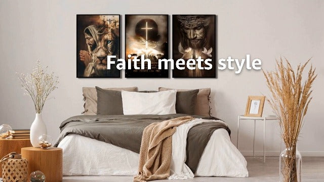 Jesus Wall Art Set of 3, Lion and Cross Canvas Prints, Unframed, 16x24 in Jesus Lion Posters 24"Lx16"W
