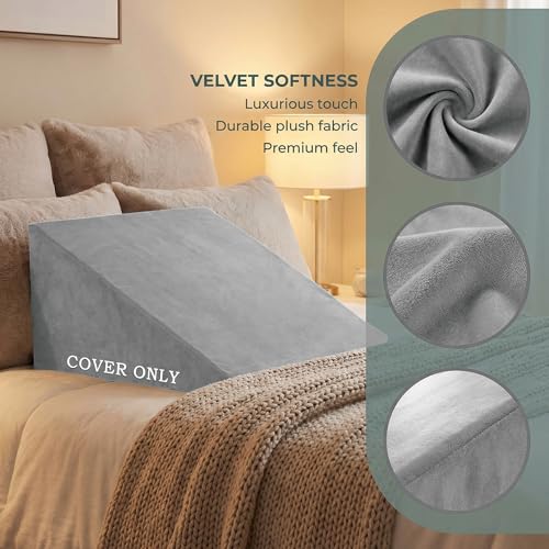 Light grey wedge pillow cover for VZLQZJMKY wedge & body positioner, 25x25x12.5 inches, soft fabric for comfort and protection.
