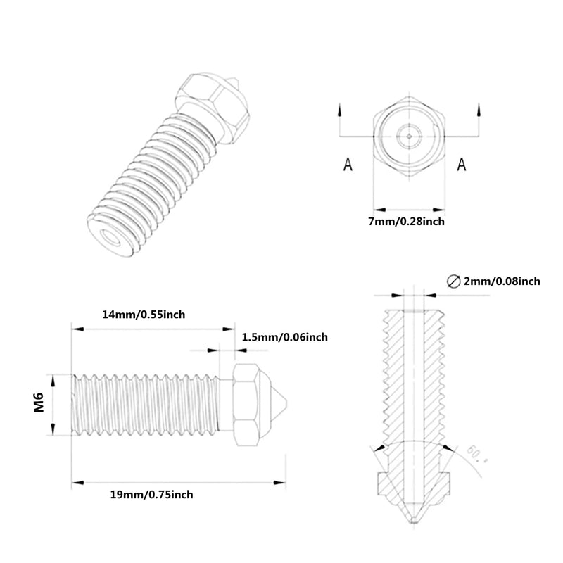 [Australia - AusPower] - 6PCS 3D Printer Extruder Nozzles Kit for QIDI X-Smart 3/X-Plus 3/X-Max 3, Packed High Temperature and Wear Resistance 1PC 0.4mm Hardened Steel Nozzle, 1PC 0.2mm/0.4mm/0.6mm/0.8mm/1.0mm Brass Nozzle 6PCS Nozzles for QIDI X-Smart3/X-Plus3/X-Max3 