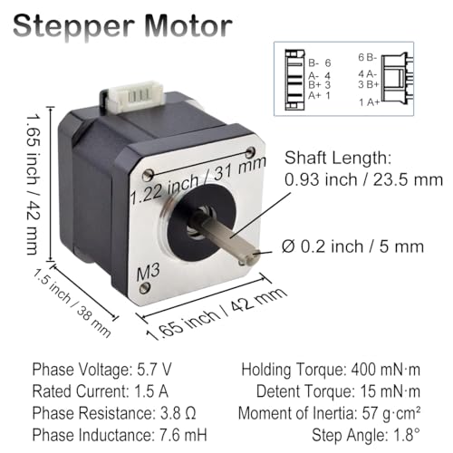 Nema 17 Stepper Motor 42 × 38mm DC 12V 3D Printer Stepper Motor 1.8° with 1m 2-Phase 4-Pin Wire Cable, Bracket, Coupling, for Creality CR-10 10S Ender 3 3D Printer/CNC Extruder/Y-axis