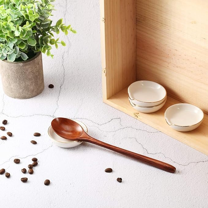 Boao 8 Pieces 2.7 Inches Mini Ceramic Spoon Rests, Kitchen Gold Rim Mini Cooking Spoon Holder for Stove Top Countertop, Teaspoon Rest, Coffee Stir Rest White