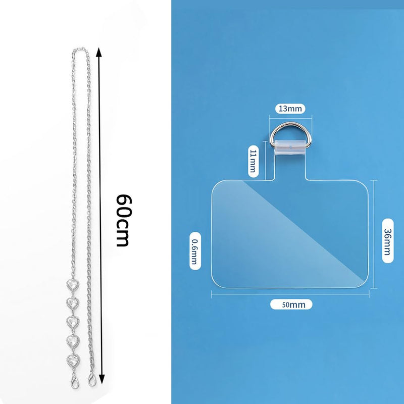 [Australia - AusPower] - Phone Crossbody Chain Cell Phone Lanyard, Diamond Rhinestone Metal Shoulder Strap Universal Phone Chain Strap with Phone Tether Patches Compatible with Most Phones Bag Purse E 