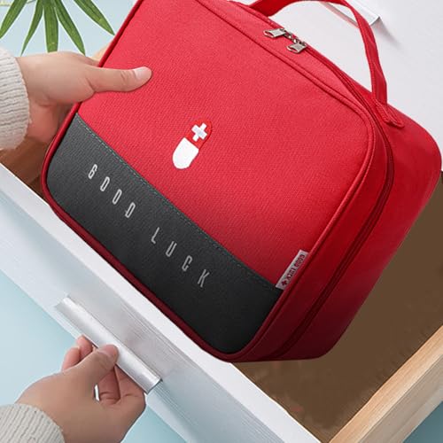 Medicine Bag, Medical Emergency Bag, Large Capacity Medicine Bag for Waterproof Medicine Storage Bag, Portable for Home Office Red