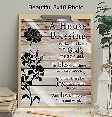 House Blessing - Christian Wall Art - Religious Housewarming Gifts for Women, Pastor, Minister - Blessed Wall Art - Inspirational Decor - Bible Verse Decor - Plaque Sign Unframed Picture