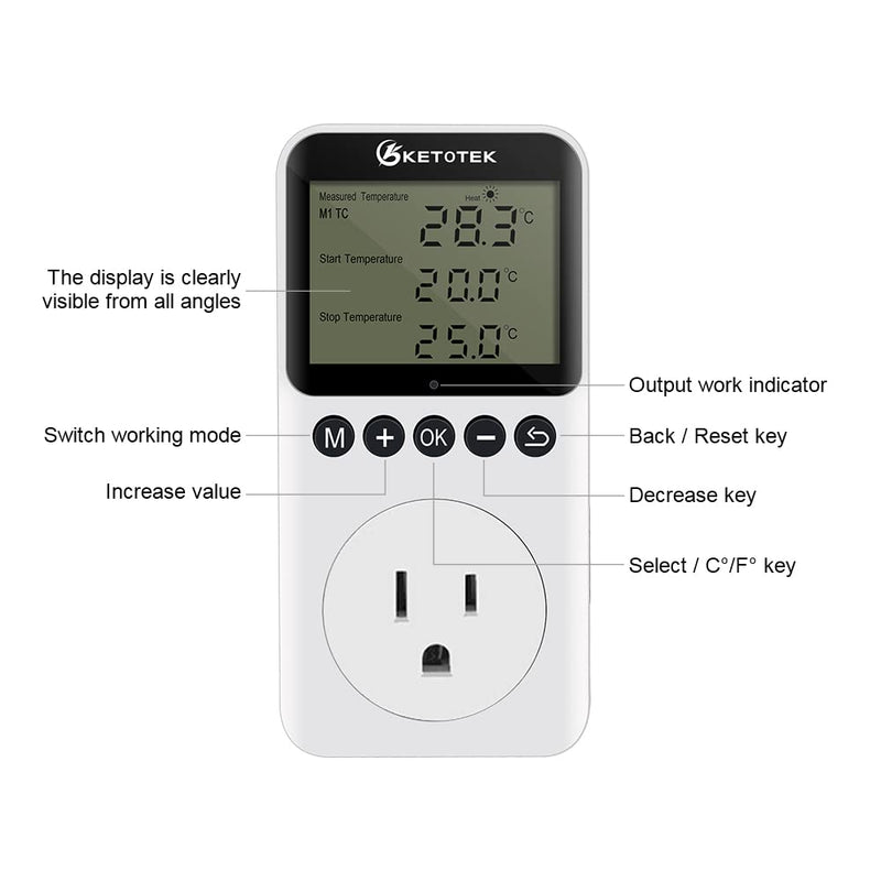 [Australia - AusPower] - Digital Temperature Controller Outlet Day Night Thermostat Plug Socket Heating Cooling Temp Controller with Sensor Timer Regulator for Reptile Greenhouse Brewing Refrigerator 