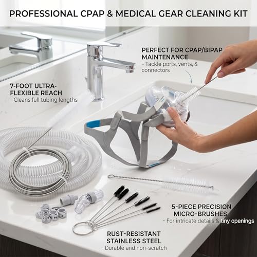 7FT Flexible Tube Cleaning Brush Kit with 7 Inch Hand Brush and 5 Pack Mini Nylon Brushes for 22mm Standard Hose Cleaning Black