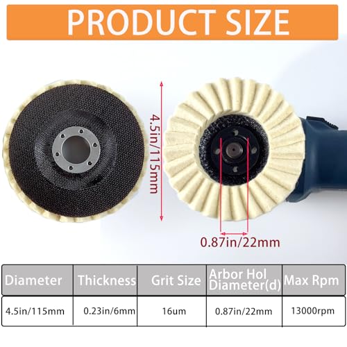 YUQAFQE 4.5-inch wool felt flap polishing disc for angle grinder, metal, marble, stone, furniture, and car waxing
