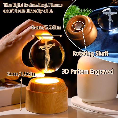 Arikyrist 3D Jesus on Cross Crystal Ball Christian Rotatable Gift for Women Cross and Jesus