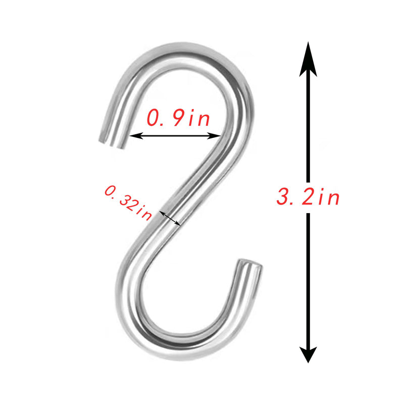 [Australia - AusPower] - 304 Stainless Steel S Hooks Heavy Duty,Outdoor Rust-Free Strong Industrial Grade Quality Utility Hooks 3.2 Inch /2 Pack 2 