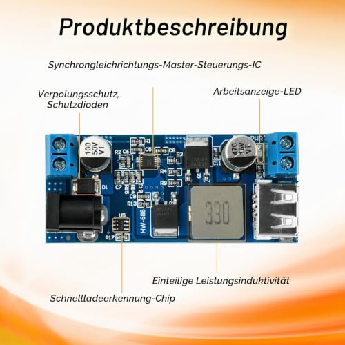 24V/12V to 5V 5A DC-DC USB Step Module Down, Fastsaw Buck Converter Module with Synchronous Rectifier, for Car and Motorhome with Overload, Short Circuit and Reverse Polarity Protection 1