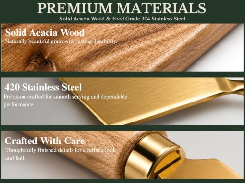 Acacia Cheese Board Set with Gold Cheese Knives & Magnetic Tool Storage