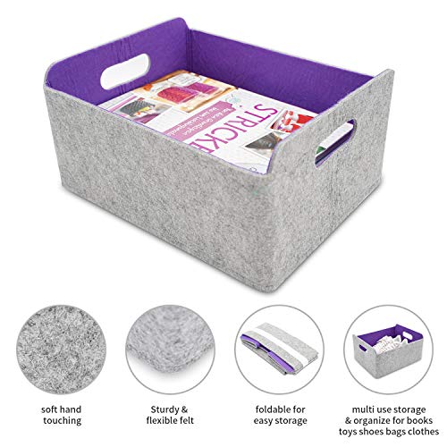 Welaxy Felt Storage Basket Foldable Shelf Draw Organizer Bin Nursery Purple Purple x 3