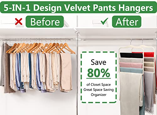 Magic Pants Velvet Hangers for Organization and Storage - Space Saving, 5 Pack Dorm Room Essentials for College Students Girls Beige Large