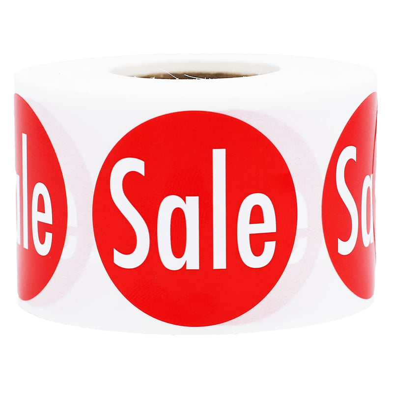 Red with White Sale Stickers for Retail Promotions 1.5 Inch Round Circle Labels for Clearance Discount Inventory and Price Markdowns 500 Total Adhesive Stickers on a Roll