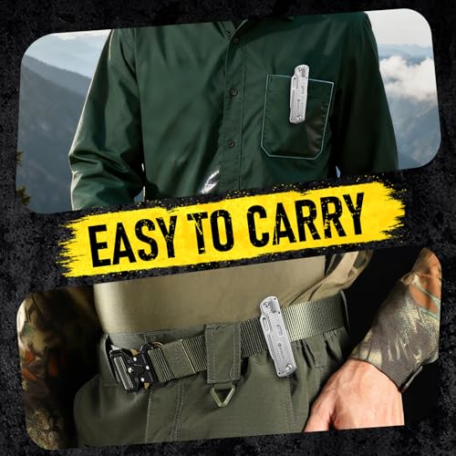 BIBURY 13-in-1 multitool pocket knife with clip, large scissors, and locking tools