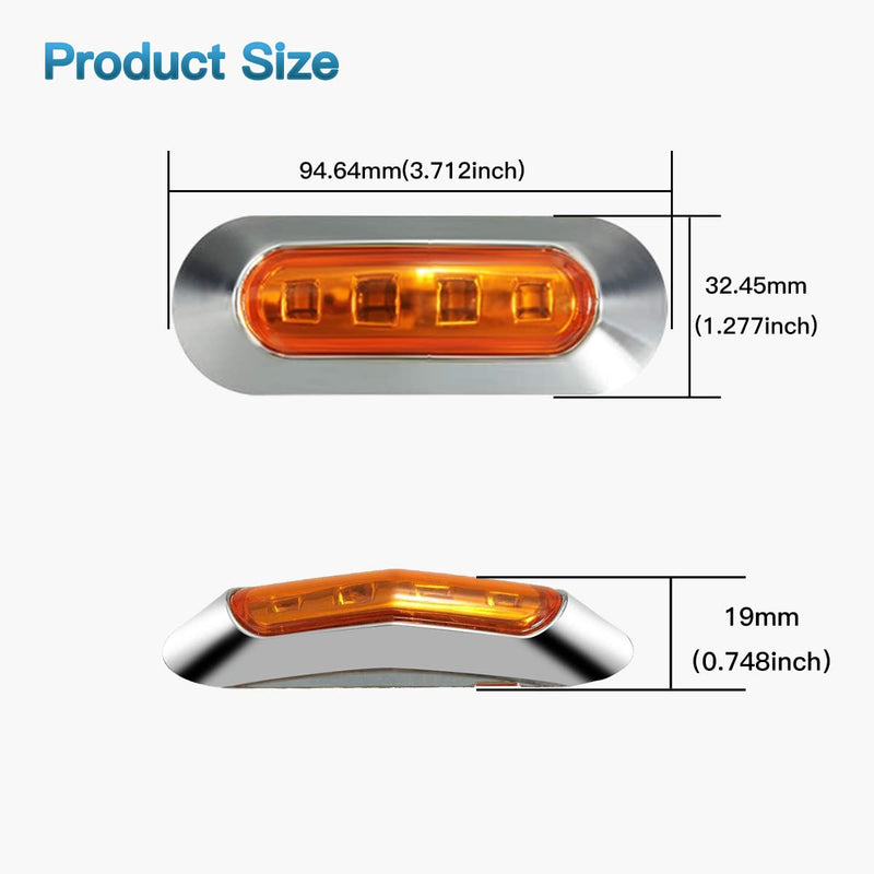 [Australia - AusPower] - ALFU 20PCS 10Amber+10Red DC12V-24V LED Side Marker Indicator Lights Trailers Lights Lamp Front Rear Tail Clearance Lamp with Chrome Bezel Universial for Auto Car Bus Truck Lorry Trailer Boat Deck 