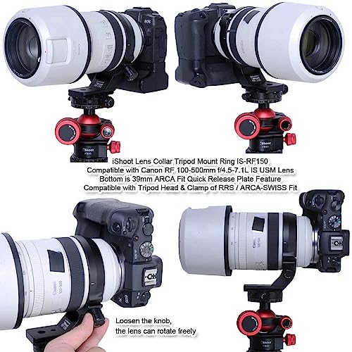 Metal Tripod Mount Ring Lens Collar Compatible with Canon RF 100-500mm f/4.5-7.1L is USM, Lens Support Holder Bracket Bottom is Arca-Swiss Fit Quick Release Plate Feature Dovetail Groove
