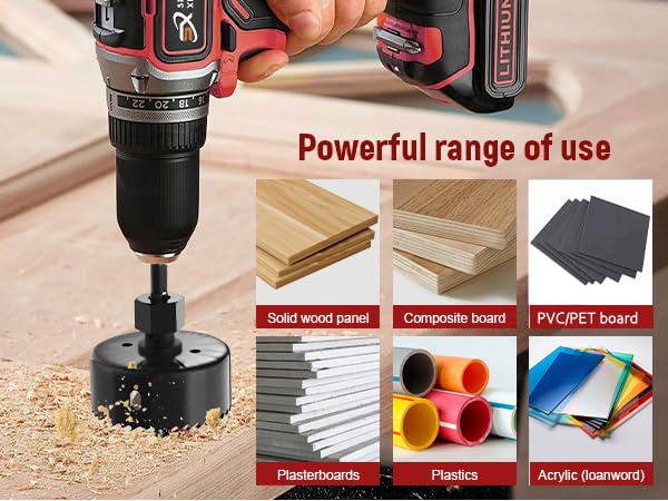 [Australia - AusPower] - 12-Piece Hole Saw Kit, Includes 8 Sizes (3/4" to 2-1/2"), Arbors, Drill Bits, and Hex Key, Ideal for Softwood, Plywood, and PVC (Black) Black 