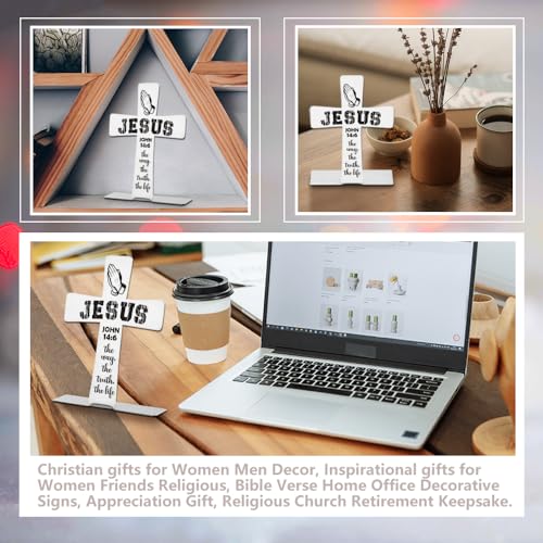 Jesus Cross Decor with John 14:6 Scripture - The Way The Truth The Life Inspirational Christian Tabletop Cross for Prayer Room Church Religious Faith Gift Decorative Signs-DX439
