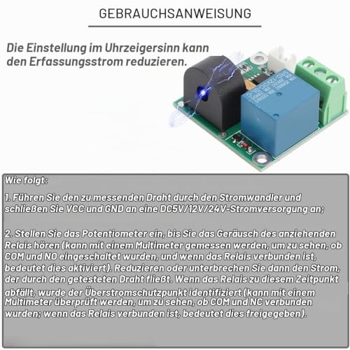 Current Detection Sensor AC Current Sensor Module 5V 12V 24V 0-5A Adjustable Relay Protection Module Overcurrent Protection Switching Output with Screwdriver (12V) Pack of 2