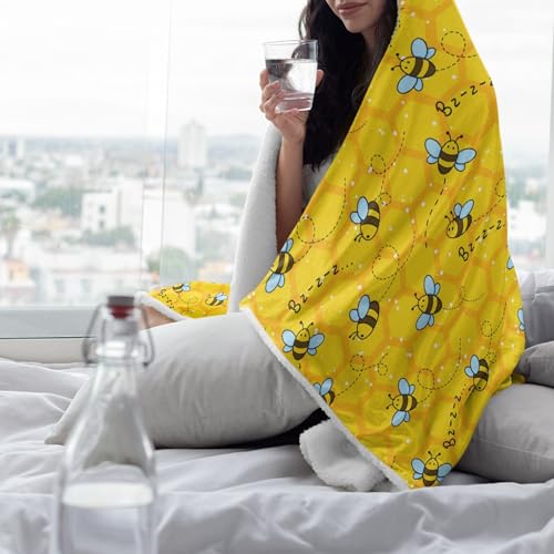 Honeycomb Cute Bee Yellow Hooded Blankets for Couch Sofa Throw Bees Wearable Blanket Super Soft Lightweight Warm Gift for Kids Women - 50"x60" for Teens Honeycomb Cute Bee Yellow