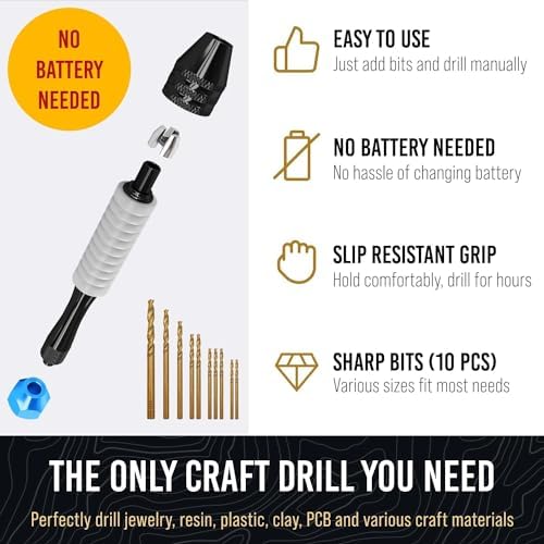 [Australia - AusPower] - Pin Vise Hand Drill for Jewelry Making - Craft911 Manual Craft Drill Sharp HSS Micro Mini Twist Drill Bits Set, Small Rotary Tools for Wood, Plastic, Miniature - Blue Basic 