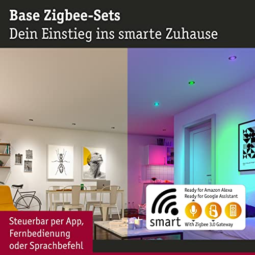 Paulmann 92468 LED Recessed Light Base Smart Home Zigbee Basic Set Swivelling Round 230 V 3 x 4.9 W 3 x 420 lm Dimmable 90 mm Black Matt Metal RGBW+