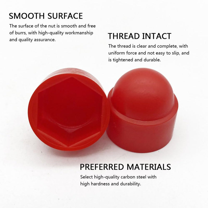 [Australia - AusPower] - 50 Pcs Hex Nut Cover, Red M12 Bolt Dome Caps Covers, Plastic Dome Bolt Nut Protection Caps Cover for Bolts,Hex Hexagon Screws 
