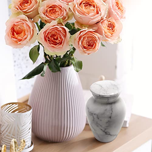 Set of 4 Elegant Marble Style Keepsake Urns – Metal Little Mini Urn for Human Ashes – Secure Screw Top – Small Personal Size – Carrara White Finish 4 Carrara White
