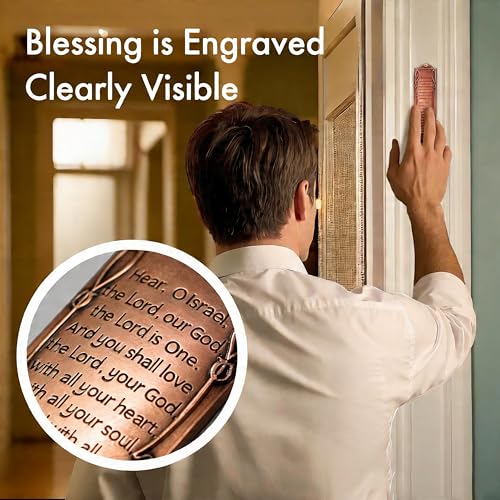Mezuzah for Door – Easy Installation with Scroll, 5.3" Tall, Features English & Hebrew Scripture, Home Blessing Religious Decor, Perfect Jewish Gift (Fits 4-Inch Scroll), Bronze, 5 Packs
