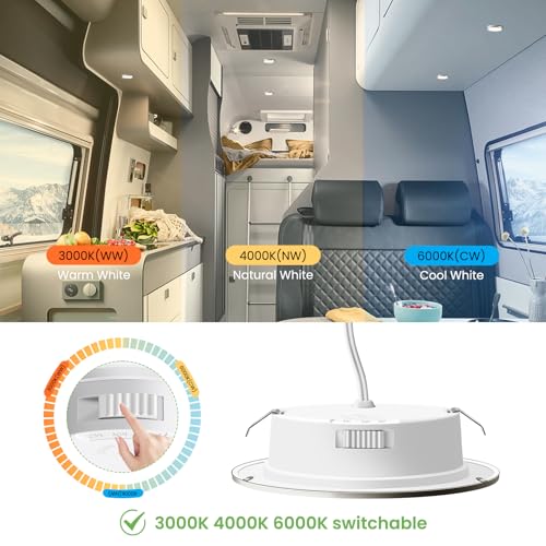 Alusso LED Recessed Spotlights 12 V (Not Dimmable) LED Spot 12 V Nickel Pack of 6 | 3000K 4000K 6000K,4W 270LM,55-58mm Lochmass,12-24V,IP44 Einbauspots für Wohnmobil Spiegelschrank Wohnwagen Kleiderschrank 12-24v Nickel 6pcs Ø55-58mm Lochmass
