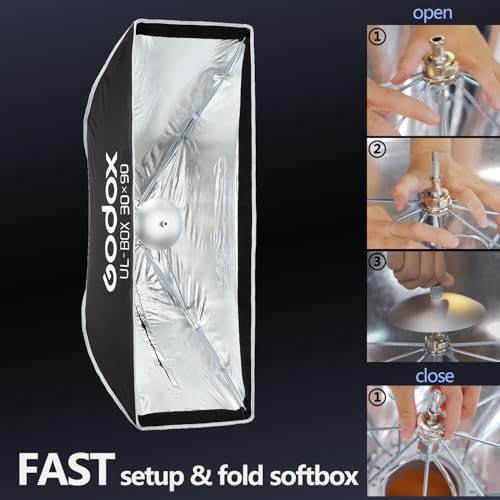 Godox 30x90cm Strip Softbox Quick Release, UL 11.8"x35.4" Honeycomb Grid Soft Box Bowens Mount with Diffusers/Diffuser Plate for Portrait Photgraphy Studio Monolight Video Light, Streaming UL-30x90cm