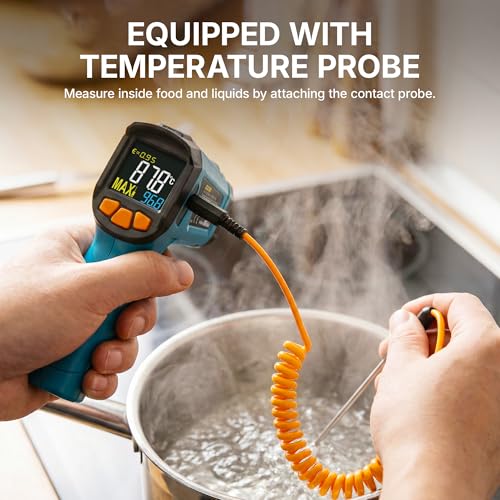 Tilswall Infrared Thermometer 50~800°C IR Digital Laser Temperature Meter | Adjustable Emissivity, LCD Display, for Cooking/Barbecue/Pizza Oven/Freezer/Industry, Not for People-W300 blue l