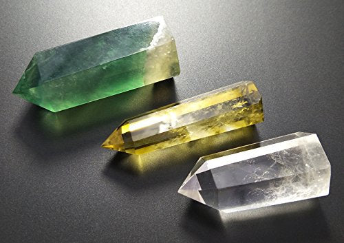 Mina Heal Crystal Wand Set, 3 PCS, Clear Quartz, Yellow Quartz & Fluorite