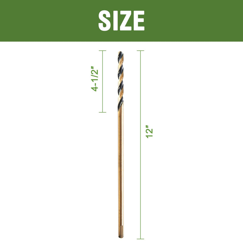 1/2" x 12" Extra Long Drill Bit (2 Pack), Aircraft Extension Drill Bits M2 High Speed Steel for Wood, Soft Metal, Plastic 1/2 in