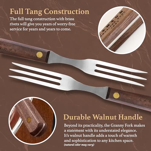 Lamson Pickle Fork, 3 Tine Stainless Cooking Fork, Walnut Handle, 7 In 3-Tines 7"