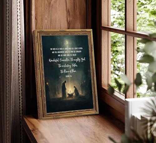Gold Framed Christmas Christian Nativity Scene Canvas Wall Art Bible Nativity -Framed 24"L x 16"W