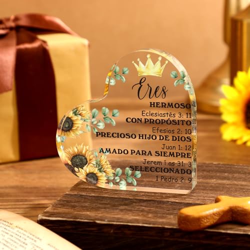 Shellwei Spanish Christian Gifts Women Bible Verse Heart Plaque,Elegant Elegant