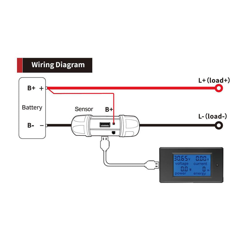 [Australia - AusPower] - HiLetgo PZEM-051 DC Digital Ammeter Voltmeter DC6.5-100V 0-100A Multi-Functional Voltage Current Power Energy LCD Display Meter with 100A Shunt Dual USB Cable 